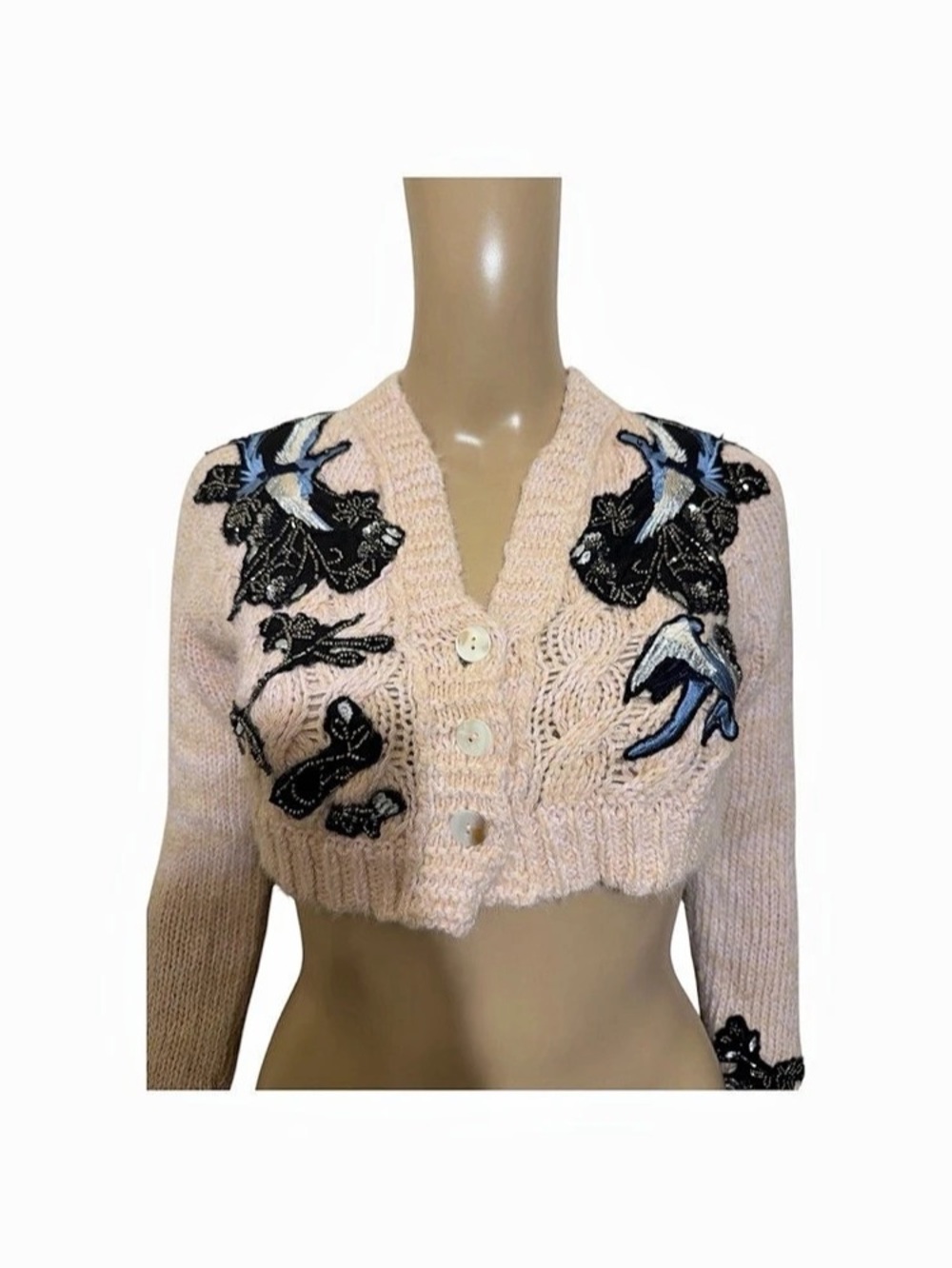 Anthropologie exclusively Floral Cropped Cardigan in Pink & Black XXS NWT - Picture 6 of 8
